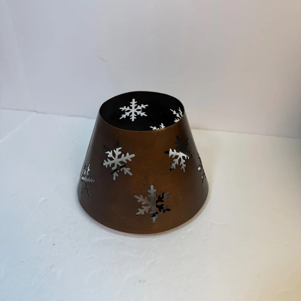 Copper Snowflake Metal Candle Jar Topper Holiday Winter Decor Large Jar Shade